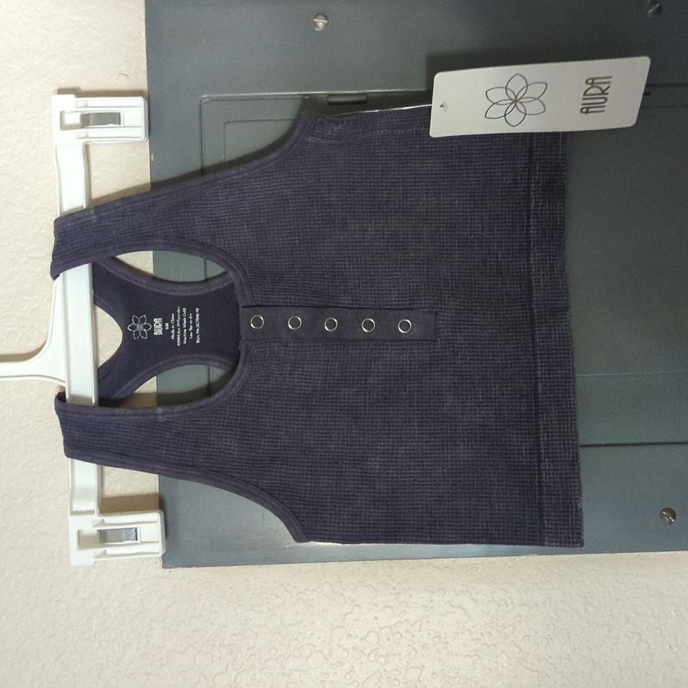 Aura Midnight Blue Cropped Snap-Button Tank Top Size S/M